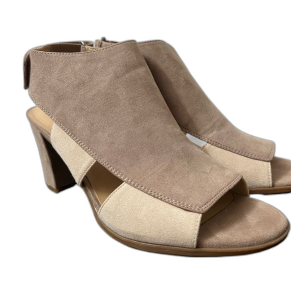 NATURALIZER BLOCK HEEL PEEP TOE SLING BACK SHOE SANDAL Neutral 2-Tone LUCKY 10 - Picture 1 of 5